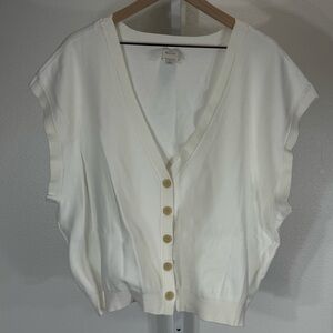MAEVE knit sweater‎ vest sleeveless cardigan cream white button size Large